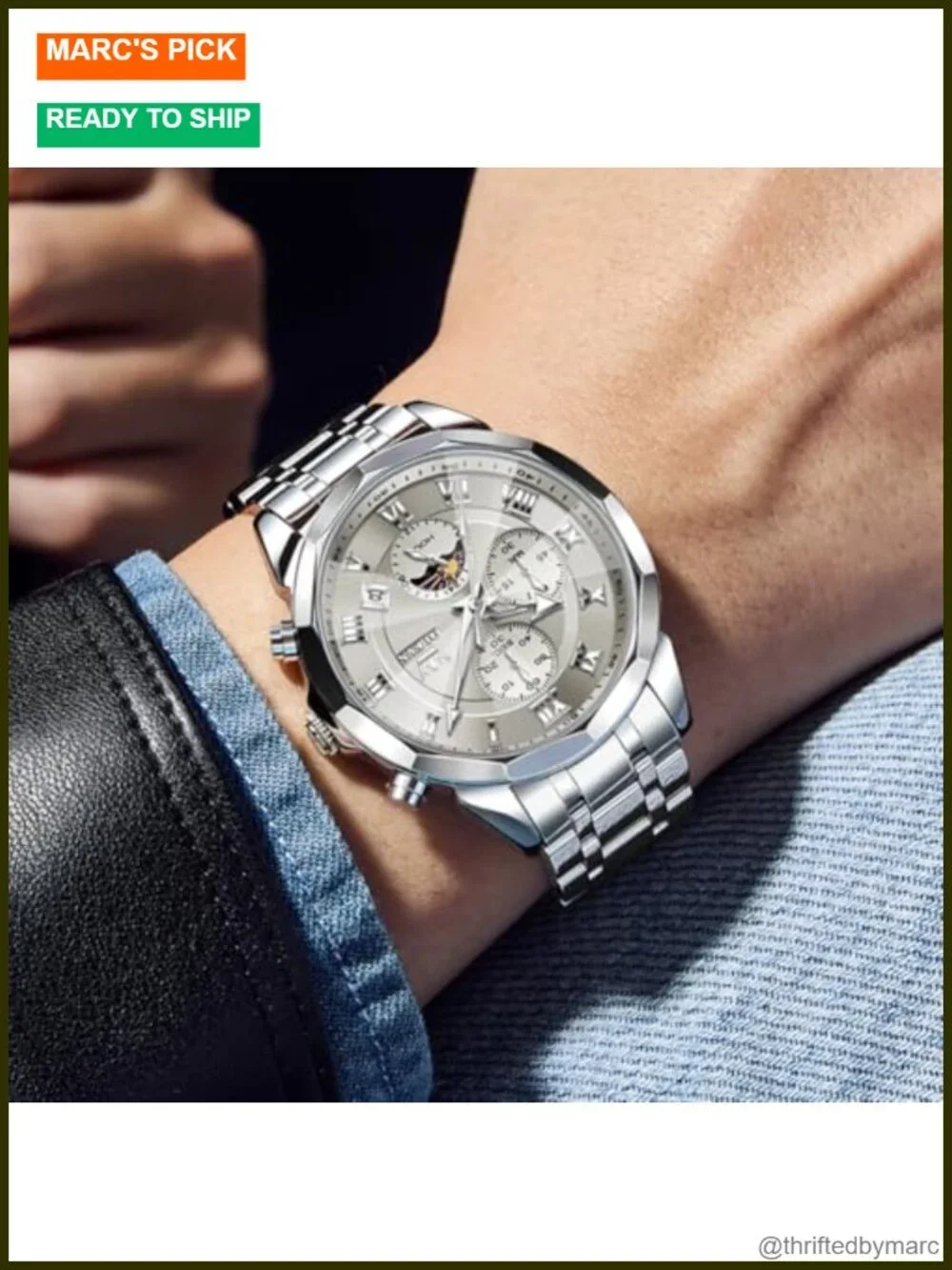 Men's Quartz Chronograph Dress Watch - Luminous Date Stainless Steel